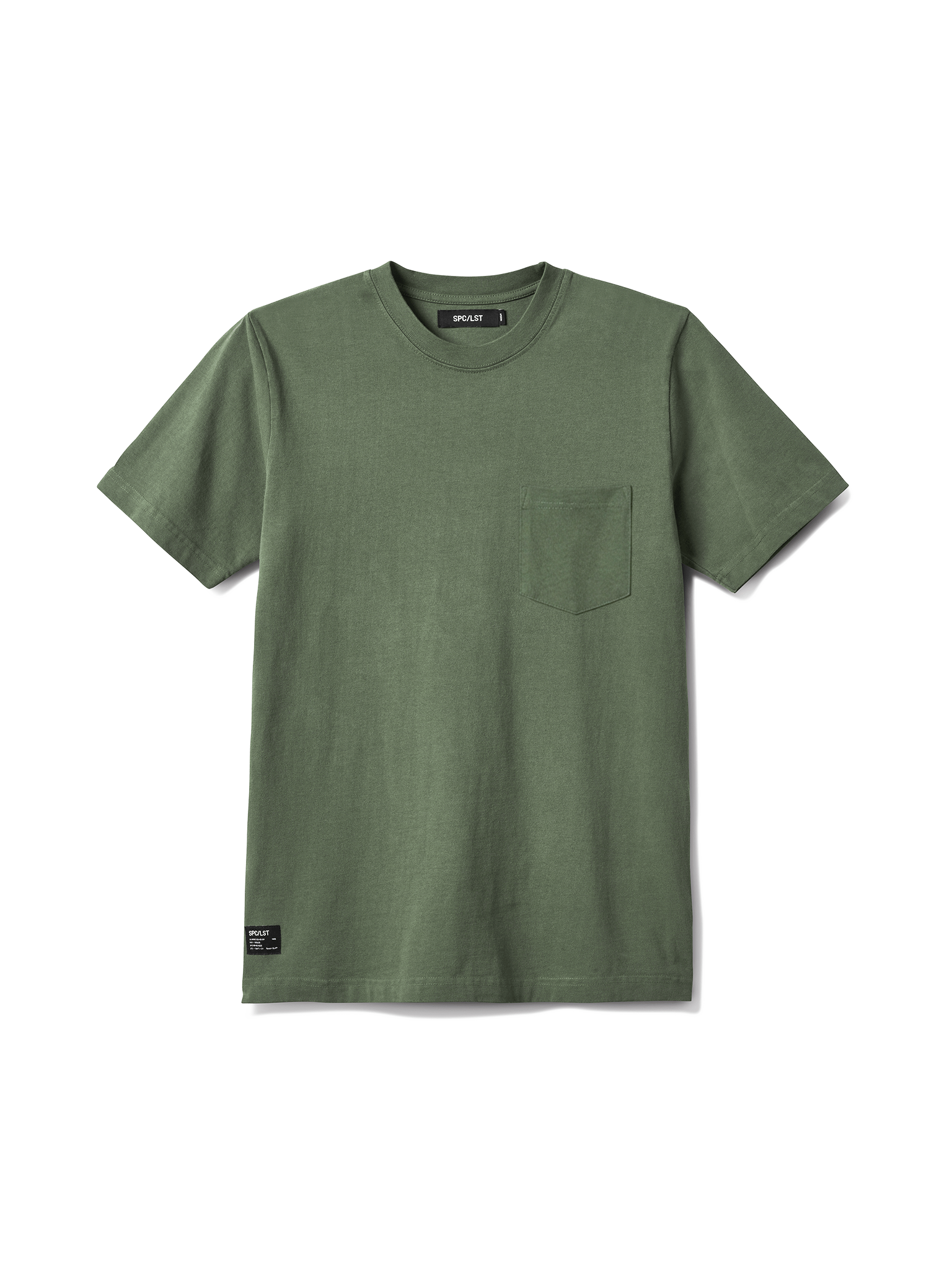 Green t-shirt with a pocket on a white background