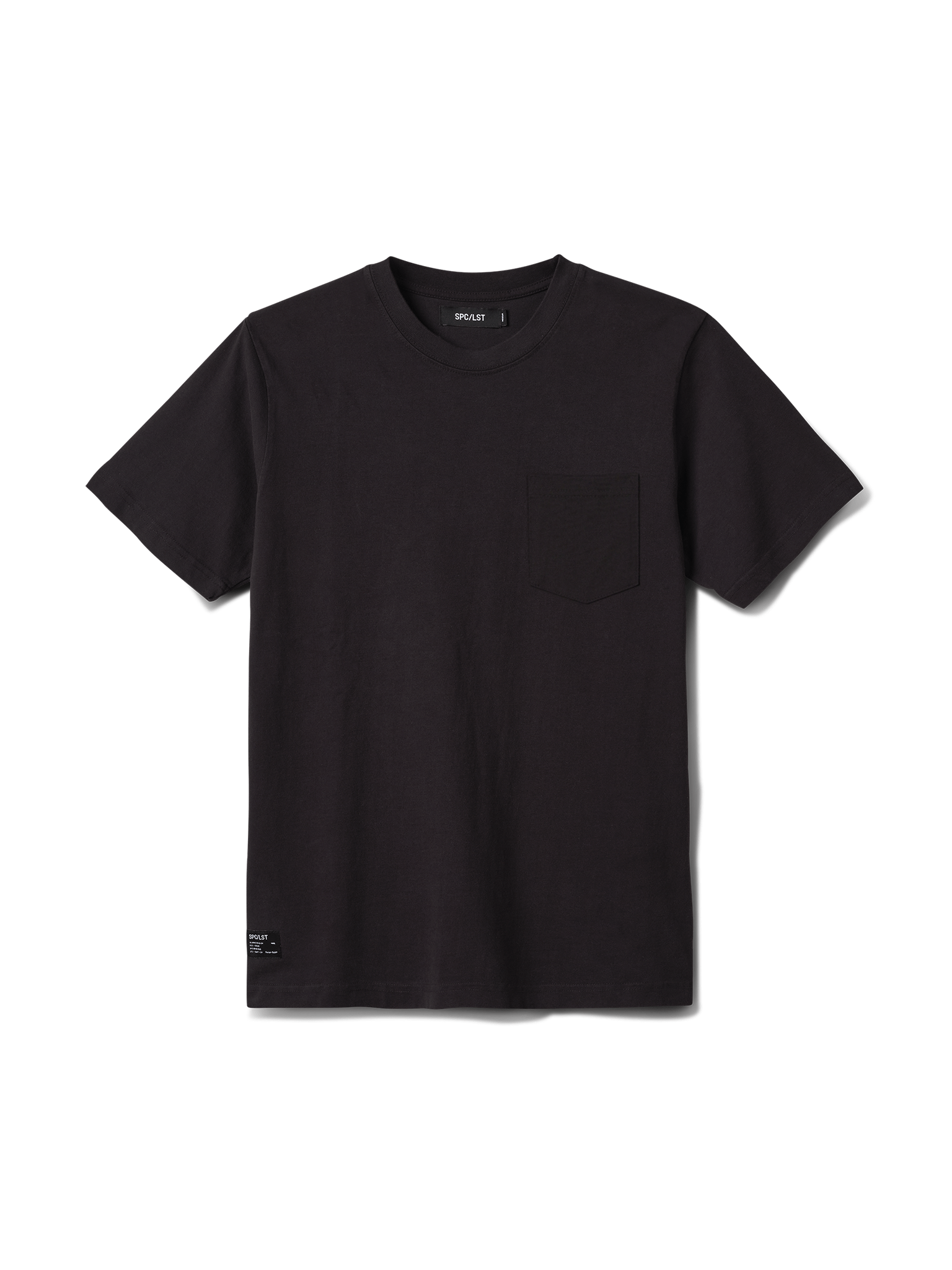 Black cotton t-shirt made in the USA on a white background